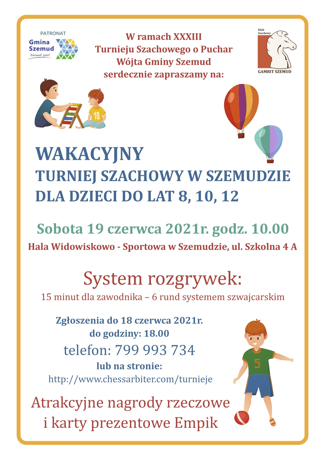 Read more about the article Zaproszenie na Wakacyjny Turniej Szachowy w Szemudzie