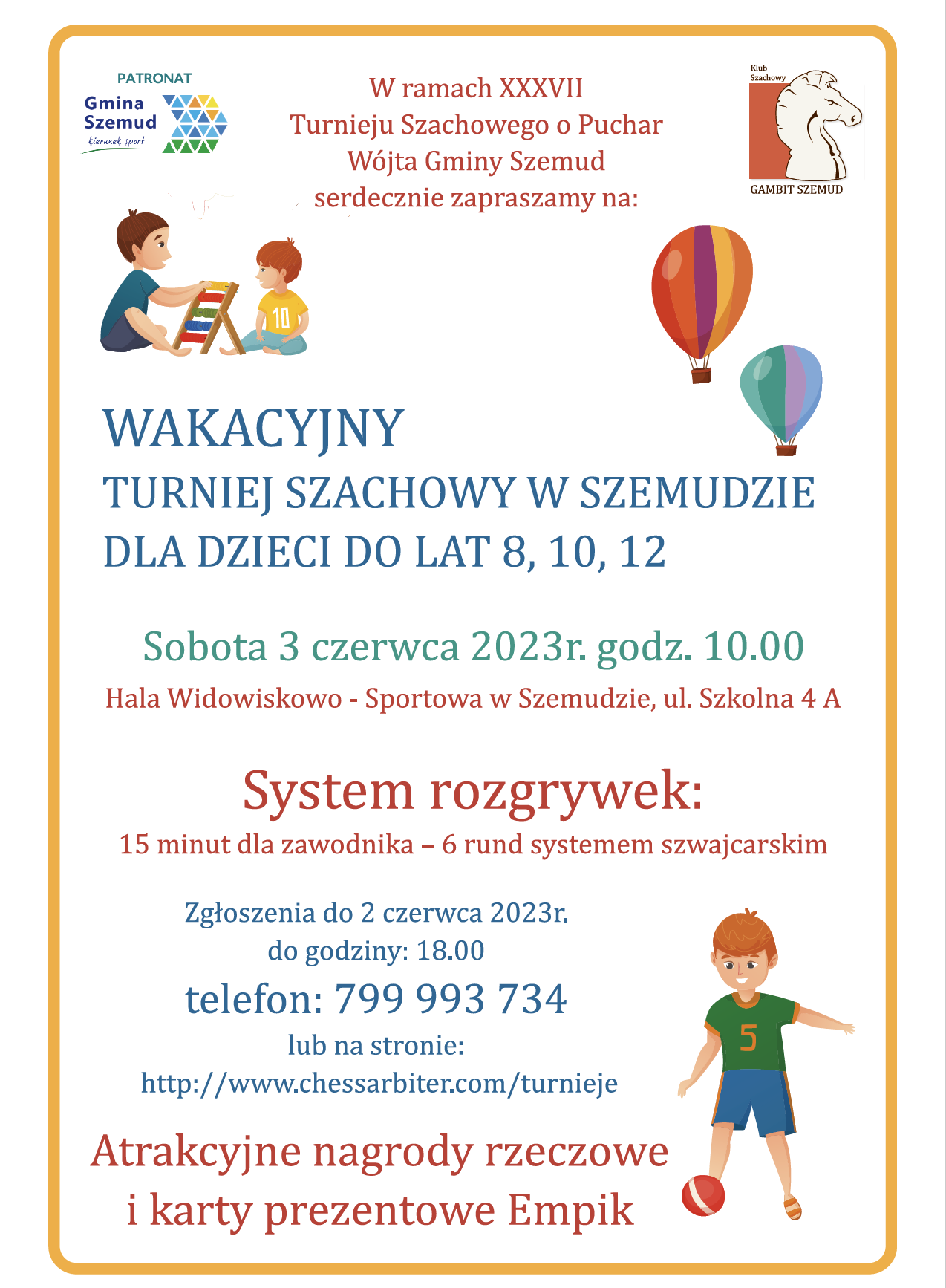Read more about the article Wakacyjne Turnieje Szachowe dla Dzieci do lat 12 w Szemudzie